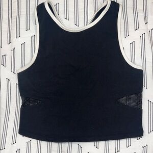 UO Mesh Cutout Black Cropped Tank Top with White Trim